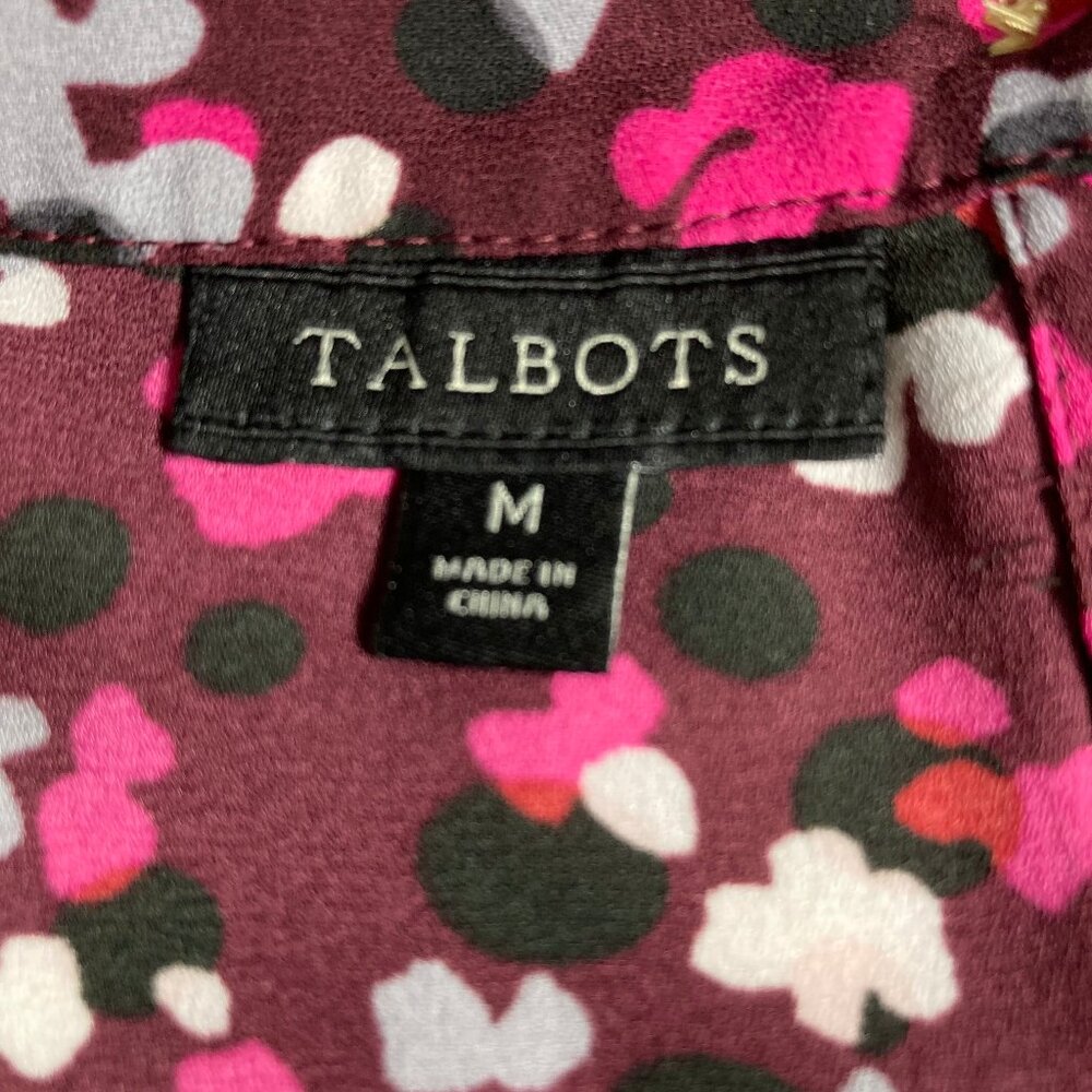 Talbots Sleeveless Confetti Top Burgundy Pink White Pleated Neckline Fun, Medium - Picture 3 of 12